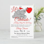 Cute Elephant, Red Santa Hat & Bundle Baby shower Kaart (Staand voorkant)
