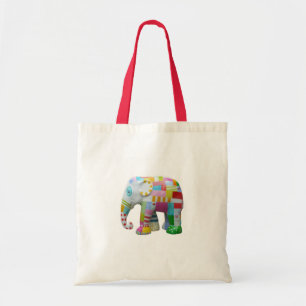 Cute elephant retro patchwork tote bag