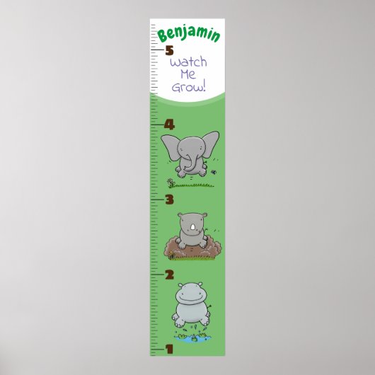 Cute elephant rhino hippo cartoon poster (Voorkant)