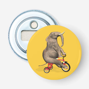 Cute Elephant Riding a Tricycle Button Flesopener