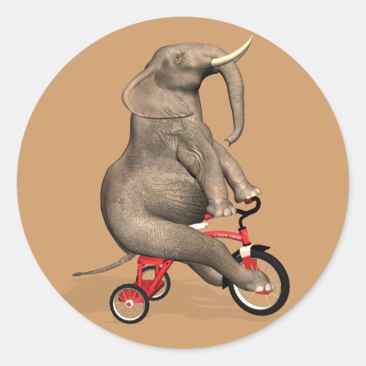 Cute Elephant Riding a Tricycle Ronde Sticker (Voorkant)