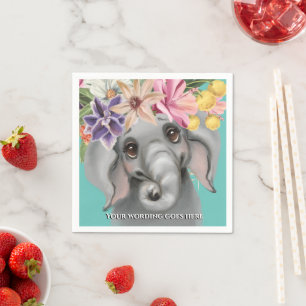 Cute elephant roze blauwgroen baby safari oerwoud  servet