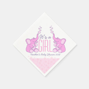 Cute Elephant roze genaamd baby shower girl napkin Servet