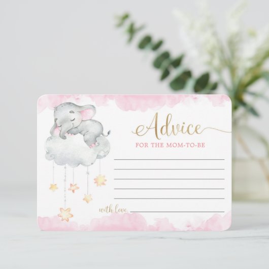 Cute elephant roze Gold Advice voor moeder ouders Informatiekaartje (Staand voorkant)
