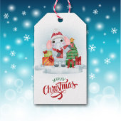 Cute Elephant Santa Hat Kerstmis Cadeaulabel