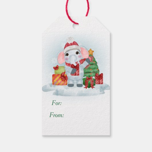 Cute Elephant Santa Hat Kerstmis Cadeaulabel (Achterkant)