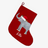 Cute Elephant Santa Hat Personalized Red Grote Kerstsok (Voorkant (Hangend))