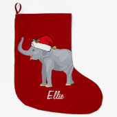Cute Elephant Santa Hat Personalized Red Grote Kerstsok (Voorkant)