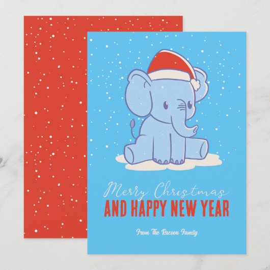 Cute Elephant Santa Winter Holiday Merry Kerstmis Feestdagenkaart (Voorkant / Achterkant)