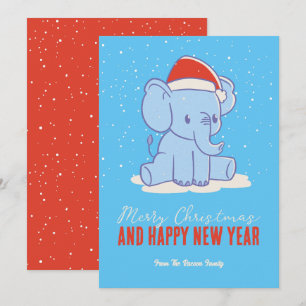 Cute Elephant Santa Winter Holiday Merry Kerstmis Feestdagenkaart