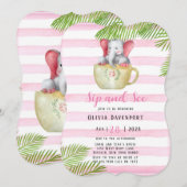 Cute Elephant Sip en See Girl Baby shower Kaart (Voorkant / Achterkant)