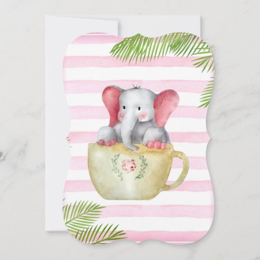 Cute Elephant Sip en See Girl Baby shower Kaart (Achterkant)