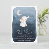 Cute Elephant Stars & Moon Navy Boy Baby shower Kaart (Staand voorkant)