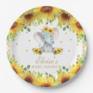 Cute Elephant Sunflower Baby shower Birthday Party Papieren Bordje
