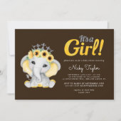 Cute Elephant Sunflower Baby shower Kaart (Voorkant)