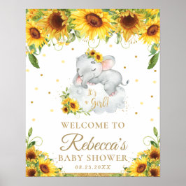 Cute Elephant Sunflower Baby shower Welcome Sign. Poster