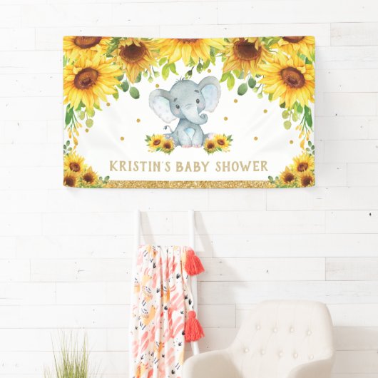 Cute Elephant Sunflower Boy Baby shower Backdrop Spandoek (Insitu)