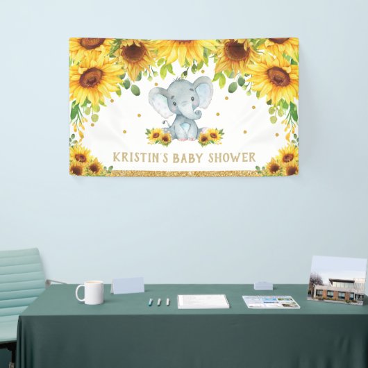 Cute Elephant Sunflower Boy Baby shower Backdrop  Spandoek (Beurs)