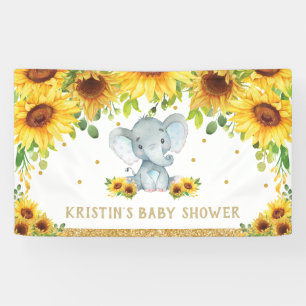 Cute Elephant Sunflower Boy Baby shower Backdrop Spandoek