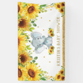 Cute Elephant Sunflower Boy Baby shower Backdrop  Spandoek (Verticaal)