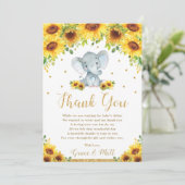 Cute Elephant Sunflower Boy Baby shower  Bedankkaart (Staand voorkant)