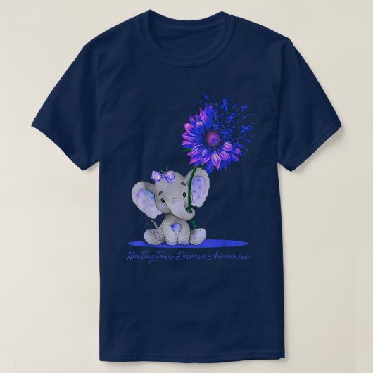 Cute Elephant Sunflower Huntingtons Disease Awaren T-shirt (Design voorkant)