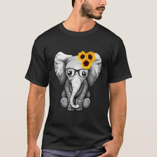 Cute Elephant Sunflower T-shirt (Voorkant)