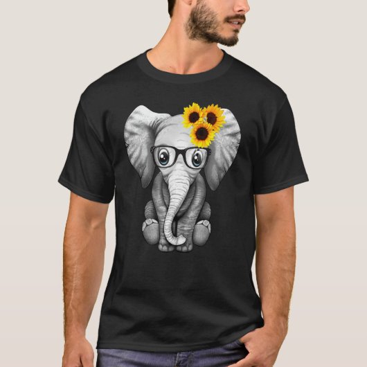 Cute Elephant Sunflower T-shirt (Voorkant)