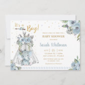 Cute Elephant Tribal Blue Gold Boy Baby shower Kaart (Voorkant)