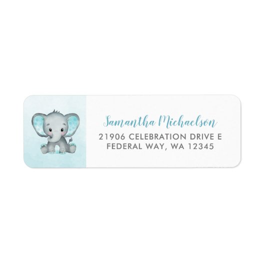 Cute Elephant Turquiose Baby shower Return Address Etiket (Voorkant)