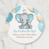 Cute Elephant Turquiose Gold Balloons Baby shower Bedankjes Labels (Achterkant)
