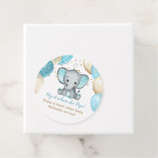 Cute Elephant Turquiose Gold Balloons Baby shower Bedankjes Labels (In situ)