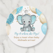 Cute Elephant Turquiose Gold Balloons Baby shower Bedankjes Labels (Voorkant)