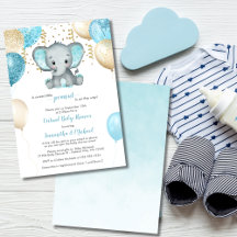Cute Elephant Turquiose Gold Balloons Baby shower
