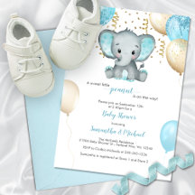 Cute Elephant Turquiose Gold Balloons Baby shower