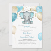 Cute Elephant Turquiose Gold Balloons Baby shower Kaart (Voorkant)