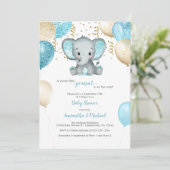 Cute Elephant Turquiose Gold Balloons Baby shower Kaart (Staand voorkant)