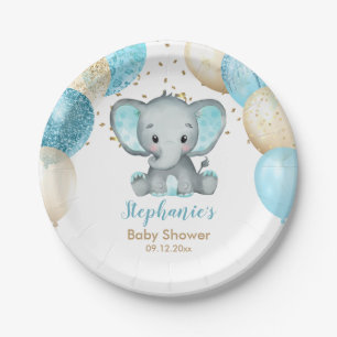 Cute Elephant Turquiose Gold Balloons Baby shower Papieren Bordje