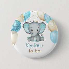 Cute Elephant Turquiose Gold Balloons Baby shower Ronde Button 5,7 Cm