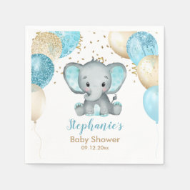 Cute Elephant Turquiose Gold Balloons Baby shower Servet