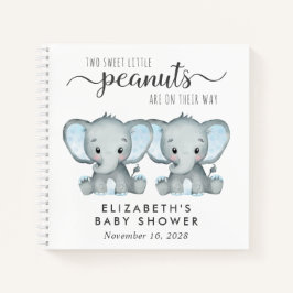Cute Elephant Twin Boys Baby shower Guest Book Notitieboek
