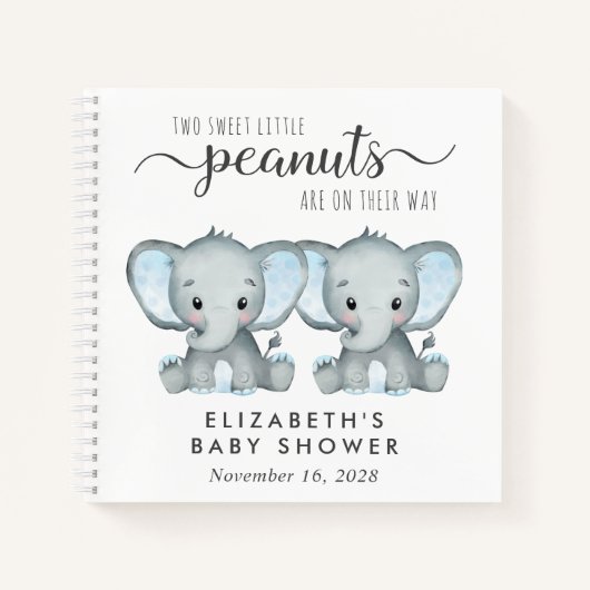 Cute Elephant Twin Boys Baby shower Guest Book Notitieboek (Voorkant)