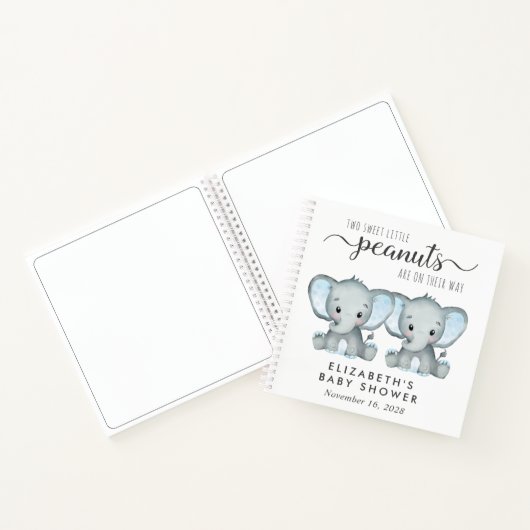 Cute Elephant Twin Boys Baby shower Guest Book Notitieboek (Binnen)