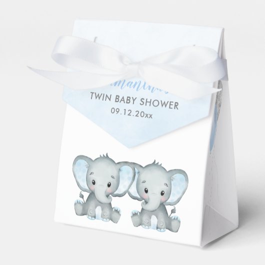 Cute Elephant Twin Boys Ballon Baby shower Bedankdoosjes (Voorkant Zijde)