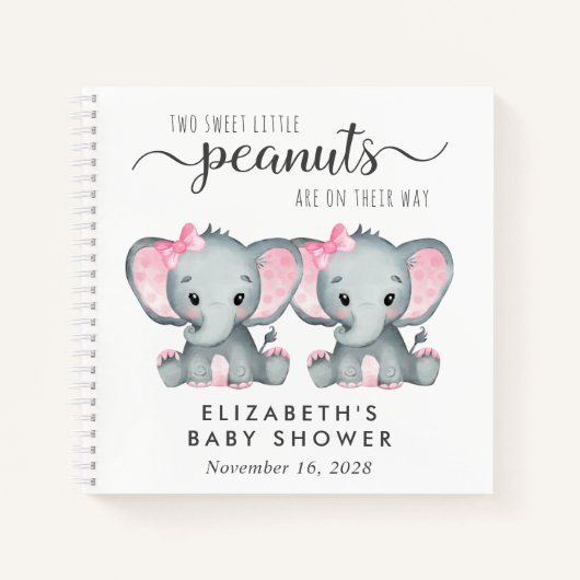 Cute Elephant Twin Girls Baby shower Guest Book Notitieboek (Voorkant)