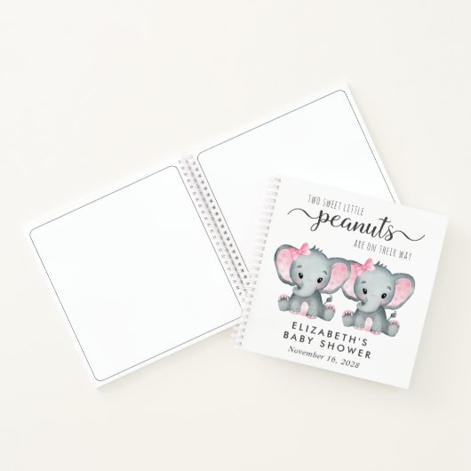 Cute Elephant Twin Girls Baby shower Guest Book Notitieboek (Binnen)