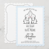 Cute Elephant Twins Baby shower Blue Baby Boy Kaart (Voorkant / Achterkant)