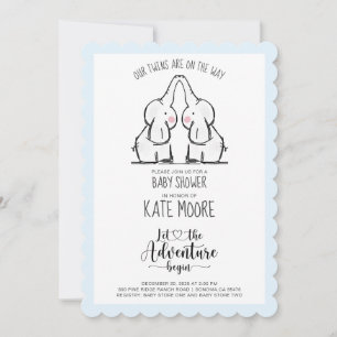 Cute Elephant Twins Baby shower Blue Baby Boy Kaart
