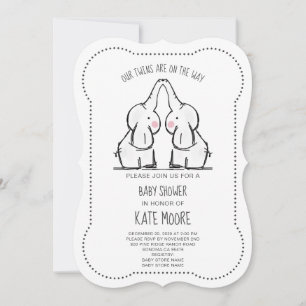 Cute Elephant Twins Baby shower Invitation Kaart