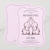 Cute Elephant Twins Pink Girl Baby shower e-mail Kaart (Voorkant / Achterkant)